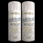 2X Paint Factory White Metallic Spray Paint 200ml Spray Paint